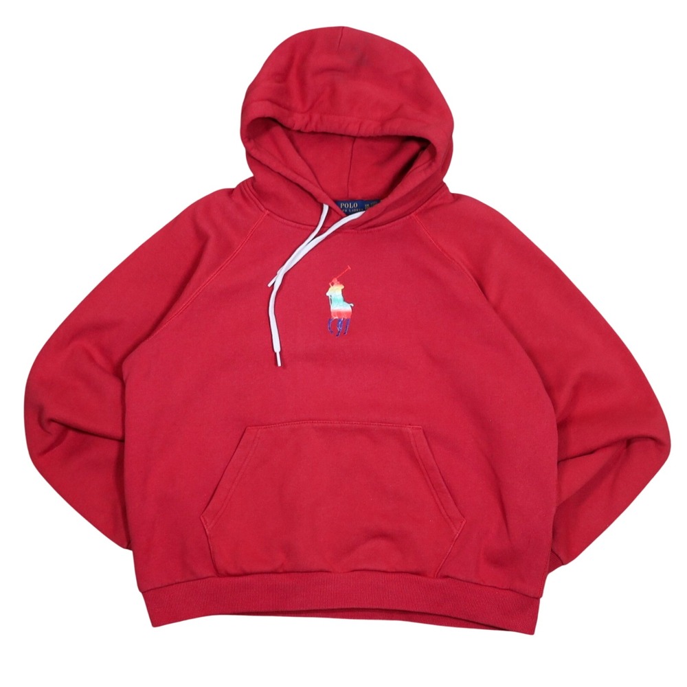 Polo Ralph Lauren Red Hoodie Rainbow Big‎ Pony Logo Fleece Lined Kids XXL